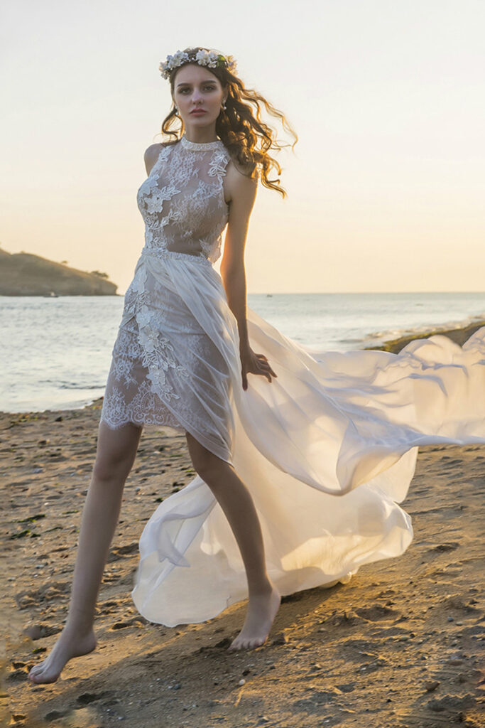 JillBridal獨家代理歐美名牌婚紗禮服-削肩外罩飄紗短裙
